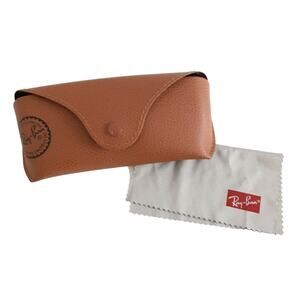 Ray-Ban Leather Hard Shell Glasses Case Brown Eyewear Cleaning Cloth Sunglasses